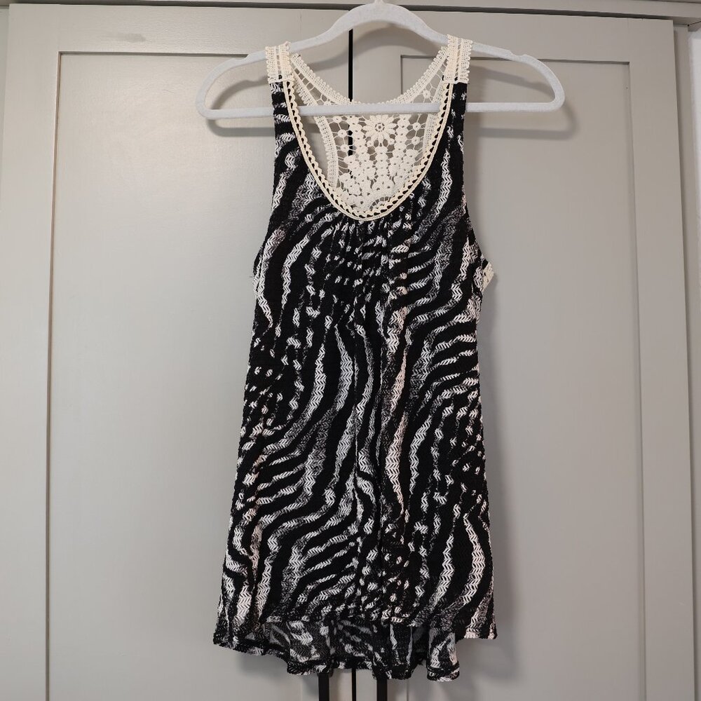 Volume One Zebra Print Racerback Tank – L, Crochet Back